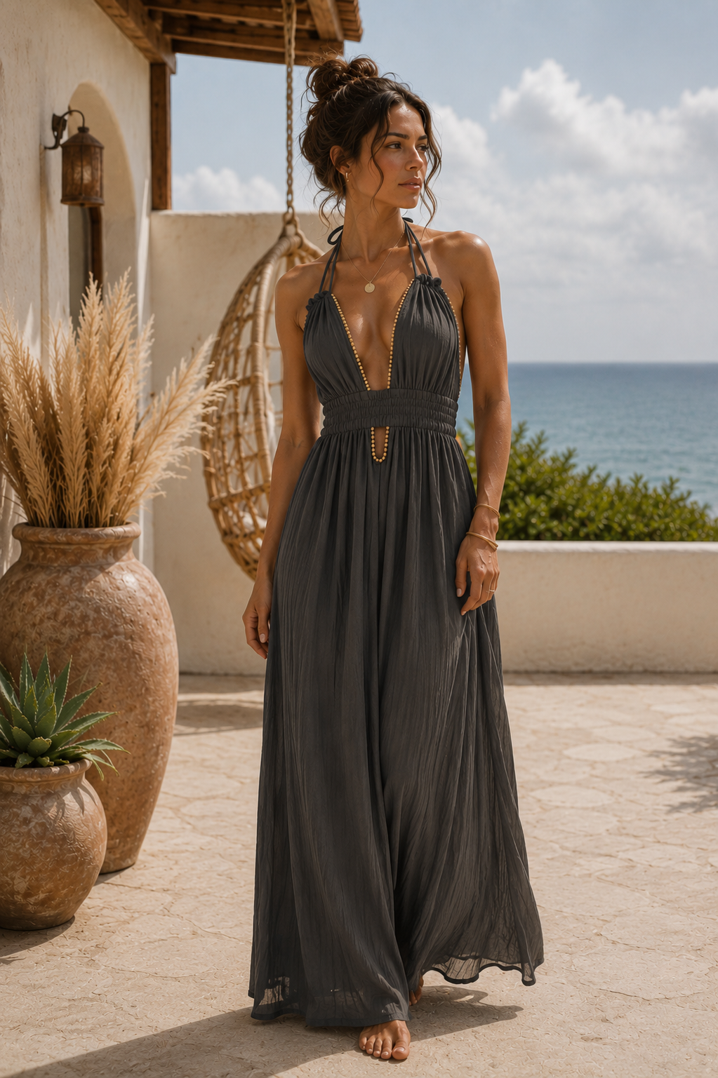 Cleopatra Dress- Rayon Crinkle Bohemian Maxi